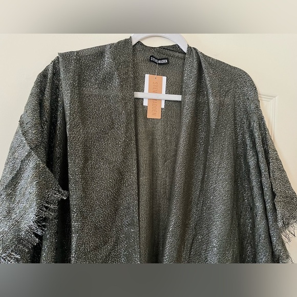 New! Steve Madden “ Olive” silver Metallic Fringe Kimono, Wrap,Dressy OSFM - Picture 11 of 14